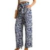 imageIWOLLENCE Womens Wide Leg Pants with Pockets High Waist Adjustable Knot Loose Casual Trousers Business Work Casual Pants32 Dark Blue Palm Leaf