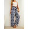 imageIWOLLENCE Womens Wide Leg Pants with Pockets High Waist Adjustable Knot Loose Casual Trousers Business Work Casual Pants32 Dark Blue Palm Leaf