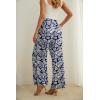 imageIWOLLENCE Womens Wide Leg Pants with Pockets High Waist Adjustable Knot Loose Casual Trousers Business Work Casual Pants32 Dark Blue Palm Leaf