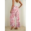 imageIWOLLENCE Womens Wide Leg Pants with Pockets High Waist Adjustable Knot Loose Casual Trousers Business Work Casual Pants32 Pink Fan Flower