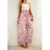imageIWOLLENCE Womens Wide Leg Pants with Pockets High Waist Adjustable Knot Loose Casual Trousers Business Work Casual Pants32 Pink Fan Flower
