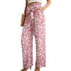 imageIWOLLENCE Womens Wide Leg Pants with Pockets High Waist Adjustable Knot Loose Casual Trousers Business Work Casual Pants32 Pink Fan Flower