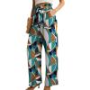 imageIWOLLENCE Womens Wide Leg Pants with Pockets High Waist Adjustable Knot Loose Casual Trousers Business Work Casual Pants33 Colorful Geometry 01
