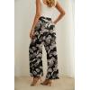 imageIWOLLENCE Womens Wide Leg Pants with Pockets High Waist Adjustable Knot Loose Casual Trousers Business Work Casual Pants35 Black Palm Leaf