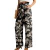 imageIWOLLENCE Womens Wide Leg Pants with Pockets High Waist Adjustable Knot Loose Casual Trousers Business Work Casual Pants35 Black Palm Leaf