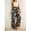 imageIWOLLENCE Womens Wide Leg Pants with Pockets High Waist Adjustable Knot Loose Casual Trousers Business Work Casual Pants35 Black Palm Leaf