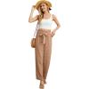 imageIWOLLENCE Womens Wide Leg Pants with Pockets High Waist Adjustable Knot Loose Casual Trousers Business Work Casual Pants36 Th Khaki