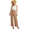 imageIWOLLENCE Womens Wide Leg Pants with Pockets High Waist Adjustable Knot Loose Casual Trousers Business Work Casual Pants36 Th Khaki