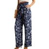 imageIWOLLENCE Womens Wide Leg Pants with Pockets High Waist Adjustable Knot Loose Casual Trousers Business Work Casual Pants37 Navy Blue White