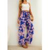 imageIWOLLENCE Womens Wide Leg Pants with Pockets High Waist Adjustable Knot Loose Casual Trousers Business Work Casual Pants38 Blue Pink Flower
