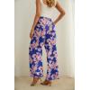 imageIWOLLENCE Womens Wide Leg Pants with Pockets High Waist Adjustable Knot Loose Casual Trousers Business Work Casual Pants38 Blue Pink Flower