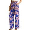 imageIWOLLENCE Womens Wide Leg Pants with Pockets High Waist Adjustable Knot Loose Casual Trousers Business Work Casual Pants38 Blue Pink Flower