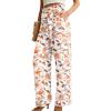 imageIWOLLENCE Womens Wide Leg Pants with Pockets High Waist Adjustable Knot Loose Casual Trousers Business Work Casual Pants39 White Sketch Rose