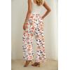 imageIWOLLENCE Womens Wide Leg Pants with Pockets High Waist Adjustable Knot Loose Casual Trousers Business Work Casual Pants39 White Sketch Rose