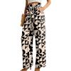imageIWOLLENCE Womens Wide Leg Pants with Pockets High Waist Adjustable Knot Loose Casual Trousers Business Work Casual Pants40 Apricot Geometry