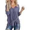 imageIWOLLENCE Womens Waffle Knit Tunic Blouse Tie Knot Henley Tops Loose Fitting Bat Wing Plain ShirtsPurple Gray