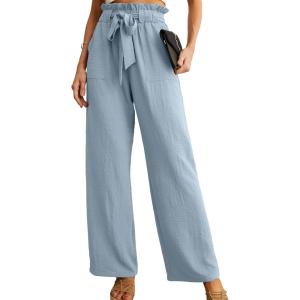 imageIWOLLENCE Womens Wide Leg Pants with Pockets High Waist Adjustable Knot Loose Casual Trousers Business Work Casual Pants04 Haze Blue