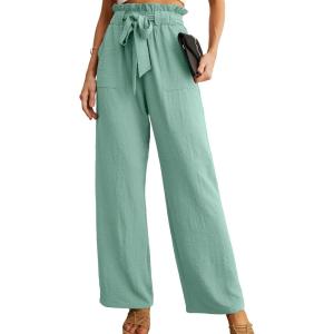 imageIWOLLENCE Womens Wide Leg Pants with Pockets High Waist Adjustable Knot Loose Casual Trousers Business Work Casual Pants06 Mint Green