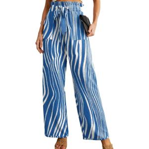 imageIWOLLENCE Womens Wide Leg Pants with Pockets High Waist Adjustable Knot Loose Casual Trousers Business Work Casual Pants12 Blue Tree Grain