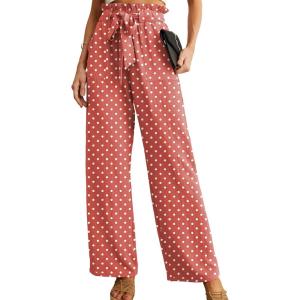 imageIWOLLENCE Womens Wide Leg Pants with Pockets High Waist Adjustable Knot Loose Casual Trousers Business Work Casual Pants13 Pd White Brick Red