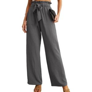 imageIWOLLENCE Womens Wide Leg Pants with Pockets High Waist Adjustable Knot Loose Casual Trousers Business Work Casual Pants15 Smoky Gray