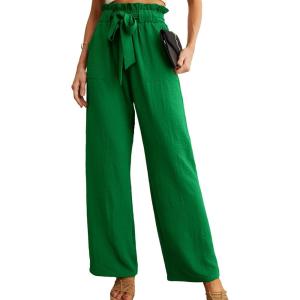 imageIWOLLENCE Womens Wide Leg Pants with Pockets High Waist Adjustable Knot Loose Casual Trousers Business Work Casual Pants16 Dark Green