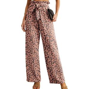 imageIWOLLENCE Womens Wide Leg Pants with Pockets High Waist Adjustable Knot Loose Casual Trousers Business Work Casual Pants20 Fp Ld Pink