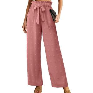 imageIWOLLENCE Womens Wide Leg Pants with Pockets High Waist Adjustable Knot Loose Casual Trousers Business Work Casual Pants23 Th Light Coral