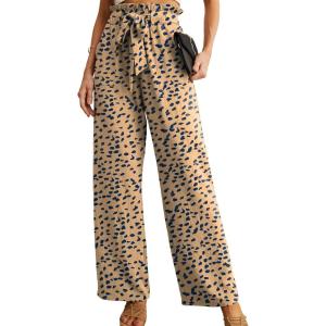imageIWOLLENCE Womens Wide Leg Pants with Pockets High Waist Adjustable Knot Loose Casual Trousers Business Work Casual Pants27 Ld Apricot