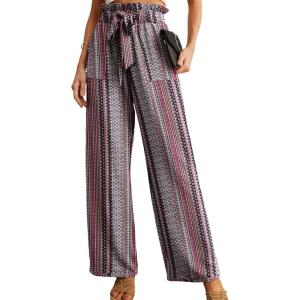 imageIWOLLENCE Womens Wide Leg Pants with Pockets High Waist Adjustable Knot Loose Casual Trousers Business Work Casual Pants29 Bohemia Rhomboid