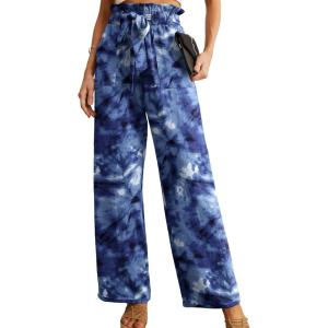 imageIWOLLENCE Womens Wide Leg Pants with Pockets High Waist Adjustable Knot Loose Casual Trousers Business Work Casual Pants30 Td Blue
