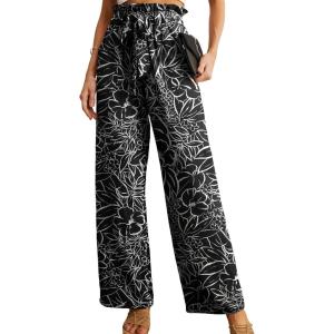 imageIWOLLENCE Womens Wide Leg Pants with Pockets High Waist Adjustable Knot Loose Casual Trousers Business Work Casual Pants33 Black Porcelain