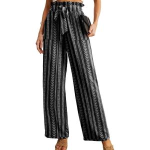 imageIWOLLENCE Womens Wide Leg Pants with Pockets High Waist Adjustable Knot Loose Casual Trousers Business Work Casual Pants34 Bohemian Stripes