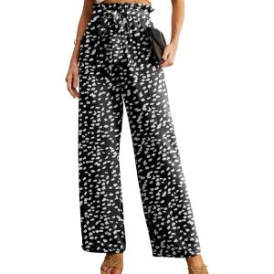 imageIWOLLENCE Womens Wide Leg Pants with Pockets High Waist Adjustable Knot Loose Casual Trousers Business Work Casual Pants35 Fp Ld Black