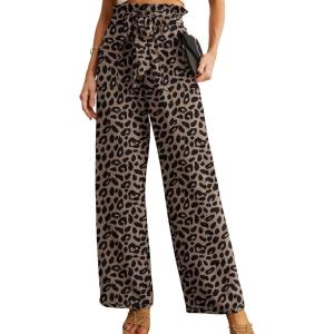 imageIWOLLENCE Womens Wide Leg Pants with Pockets High Waist Adjustable Knot Loose Casual Trousers Business Work Casual Pants36 Ld Dark Khaki