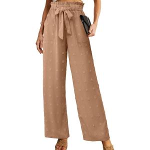 imageIWOLLENCE Womens Wide Leg Pants with Pockets High Waist Adjustable Knot Loose Casual Trousers Business Work Casual Pants36 Th Khaki
