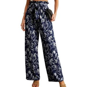 imageIWOLLENCE Womens Wide Leg Pants with Pockets High Waist Adjustable Knot Loose Casual Trousers Business Work Casual Pants37 Navy Blue White