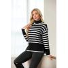 imageIWOLLENCE 2024 Winter Fall Turtleneck Sweater High Neck Long Sleeve Sweaters Pullover OutfitBlack White Stripe