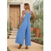 imageIWOLLENCE Womens Summer Jumpsuits Boho Wide Leg Overalls Casual Loose Rompers with Pockets 202408 Blue