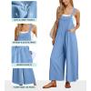 imageIWOLLENCE Womens Summer Jumpsuits Boho Wide Leg Overalls Casual Loose Rompers with Pockets 202408 Blue