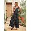 imageIWOLLENCE Womens Summer Jumpsuits Boho Wide Leg Overalls Casual Loose Rompers with Pockets 202423 Black Stripe
