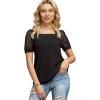 imageIWOLLENCE Womens Waffle Knit Blouse Puff LongShort Sleeve Lace Tops Casual Loose T Shirts01 Black