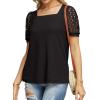 imageIWOLLENCE Womens Waffle Knit Blouse Puff LongShort Sleeve Lace Tops Casual Loose T Shirts01 Black