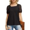 imageIWOLLENCE Womens Waffle Knit Blouse Puff LongShort Sleeve Lace Tops Casual Loose T Shirts01 Black
