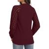 imageIWOLLENCE Womens Waffle Knit Blouse Puff LongShort Sleeve Lace Tops Casual Loose T Shirts01 Wine Red
