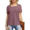imageIWOLLENCE Womens Waffle Knit Blouse Puff LongShort Sleeve Lace Tops Casual Loose T Shirts02 Rust Red