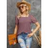 imageIWOLLENCE Womens Waffle Knit Blouse Puff LongShort Sleeve Lace Tops Casual Loose T Shirts02 Rust Red