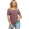 imageIWOLLENCE Womens Waffle Knit Blouse Puff LongShort Sleeve Lace Tops Casual Loose T Shirts02 Rust Red