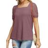 imageIWOLLENCE Womens Waffle Knit Blouse Puff LongShort Sleeve Lace Tops Casual Loose T Shirts02 Rust Red