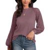 imageIWOLLENCE Womens Waffle Knit Blouse Puff LongShort Sleeve Lace Tops Casual Loose T Shirts03 Rust Red